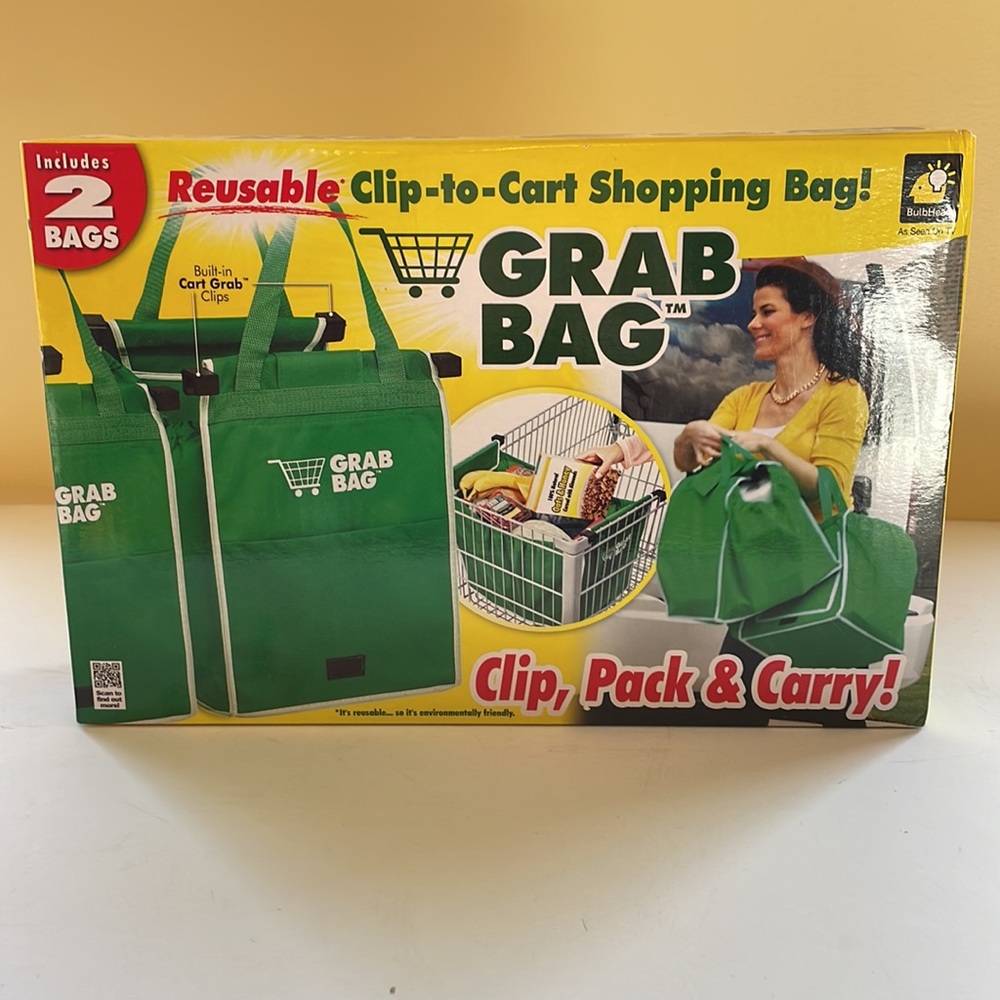 Green Grab Bag 2 Pack - Reusable Clip to Cart Shopping Bags - As Seen on TV - Picture 2 of 2